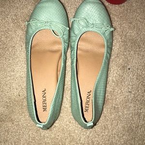 teal green slip on flats